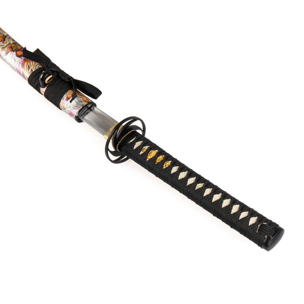 Katana - Medium Carbon Sakura Dragon Close up of Handle 3