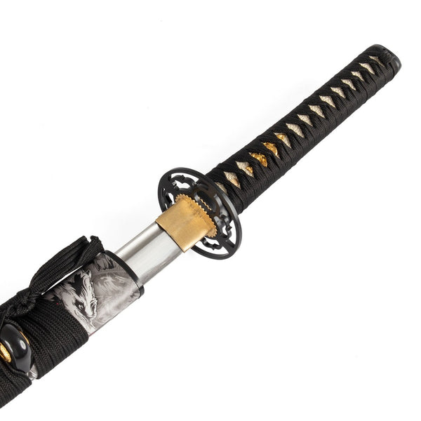 Katana - Medium Carbon Black Wolf Close up of handle
