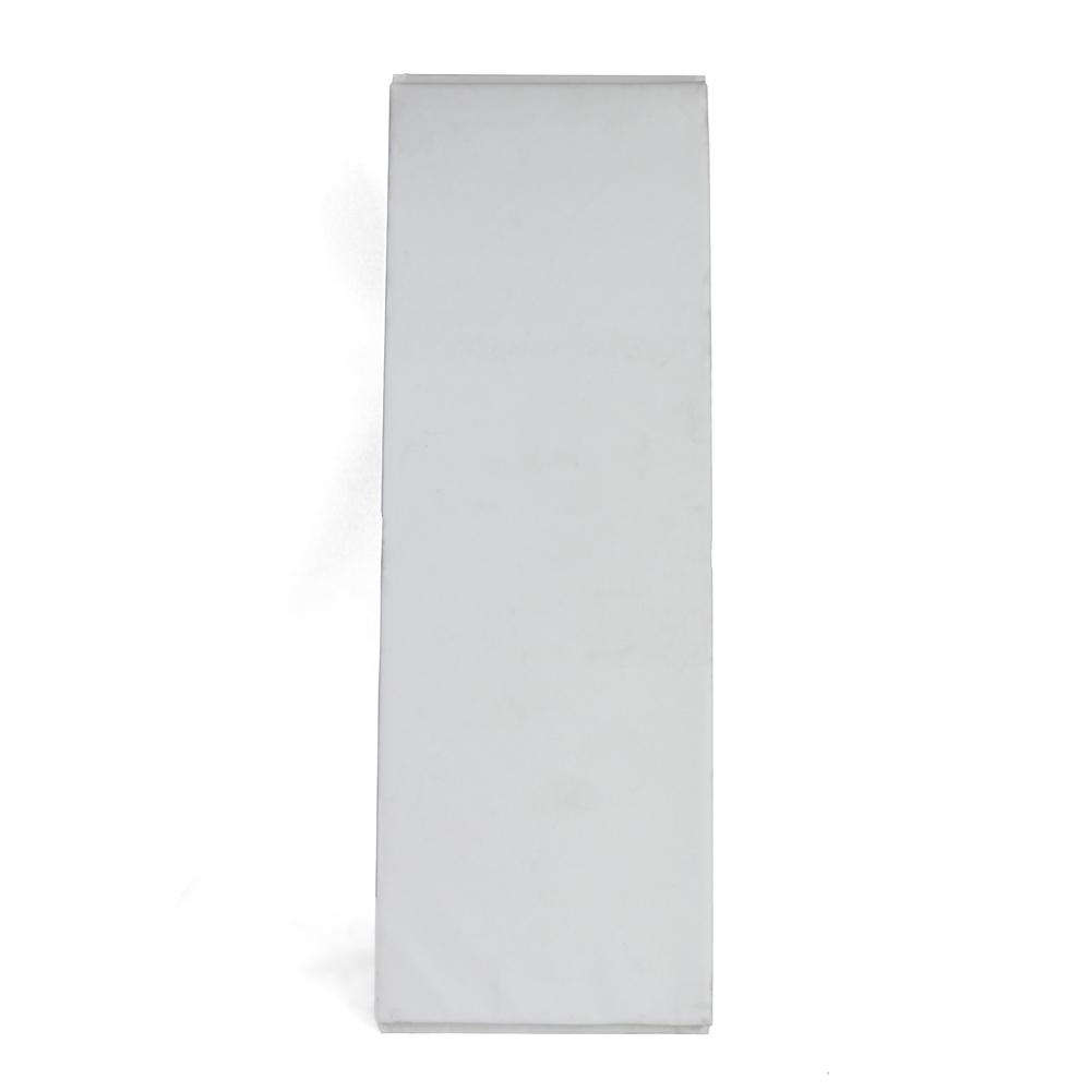 A tall, narrow, rectangular mirror with a white frame stands upright against a plain white background, complemented by sleek SMAI Wall Padding in Plain White that enhances its modern aesthetic.