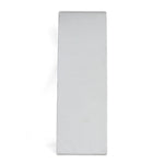A tall, narrow, rectangular mirror with a white frame stands upright against a plain white background, complemented by sleek SMAI Wall Padding in Plain White that enhances its modern aesthetic.