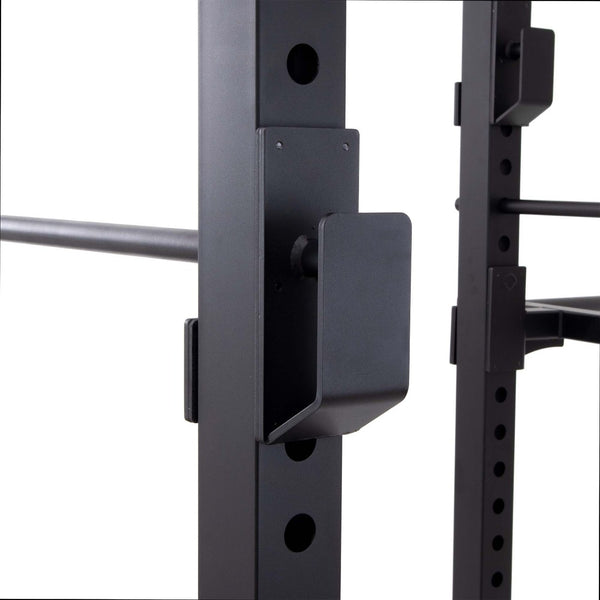 Power rack J hook safety arms