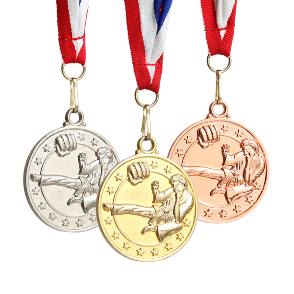 Kicking Man Medal Set Gold, Silver, Bronze