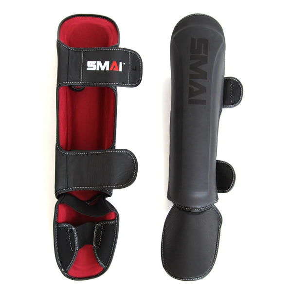 Elite85 Muay Thai Shin Guards Flat Lay