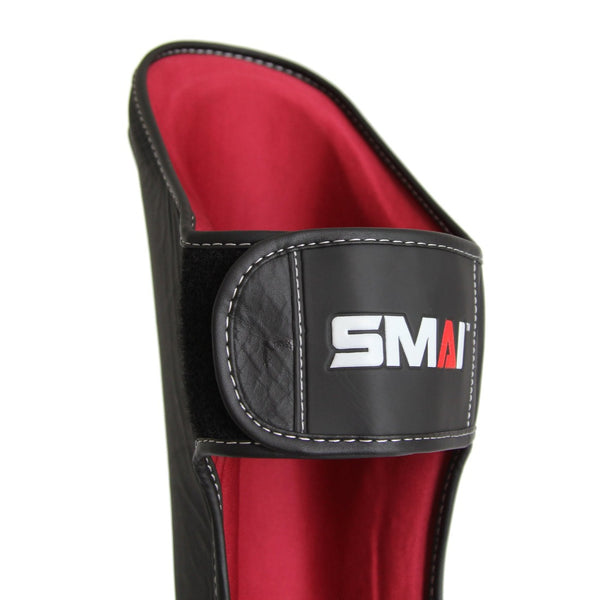 Elite85 Muay Thai Shin Guards Close up of Back velcro strap