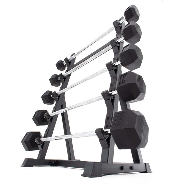 Fixed Barbell Set & Rack - Rubber Hex