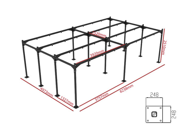 SMAI Commercial Boxing Station Bag Rack 24 Bag Station Frame measurements 