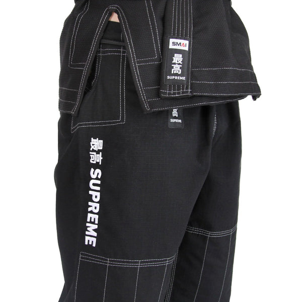 Supreme Brazilian Jiu Jitsu Uniform - Black Close up of pant embroidery