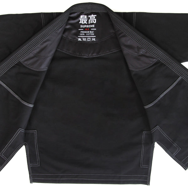 Supreme Brazilian Jiu Jitsu Uniform - Black Inside gi flat lay