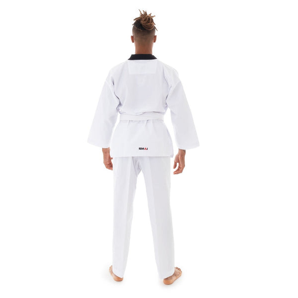 TKD Uniform Classic - 8oz Ribbed Student Dobok (Black V-Neck) Back View