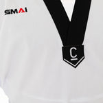 TKD Uniform Classic - 8oz Ribbed Student Dobok (Black V-Neck) Close up of Lapel
