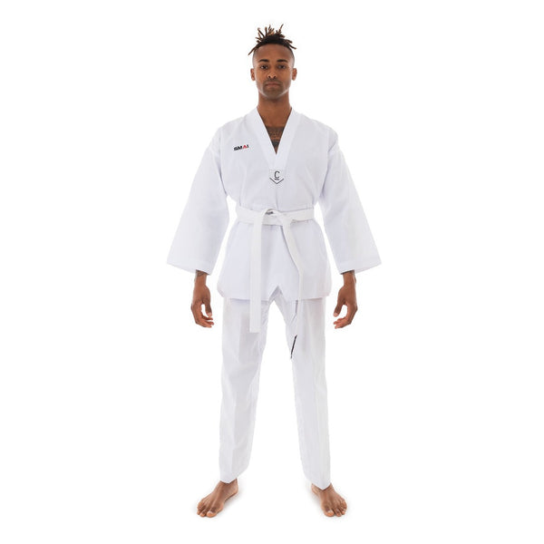 TKD Uniform Classic - 8oz Ribbed Student Dobok (White V-Neck) Front View