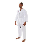TKD Uniform Classic - 8oz Ribbed Student Dobok (White V-Neck) Front Side VIew