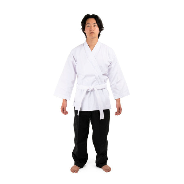 Karate Uniform - 8oz Student Gi Salt & Pepper (Black & White) Front View 