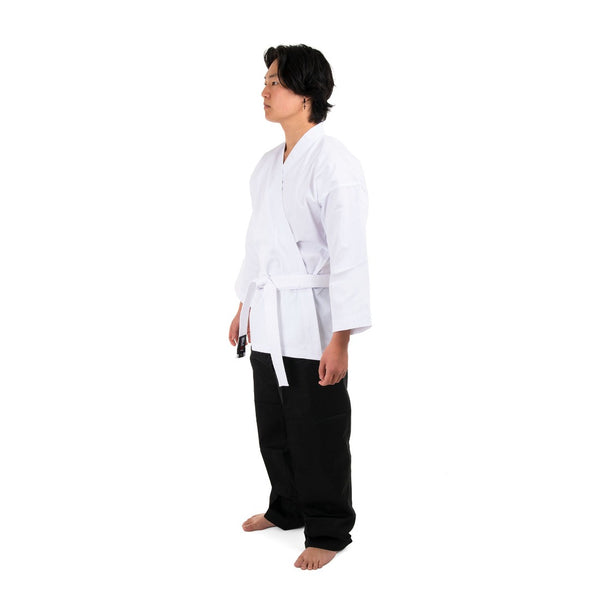 Karate Uniform - 8oz Student Gi Salt & Pepper (Black & White) Front/ side View 