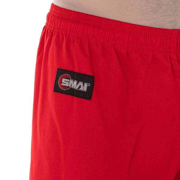 Karate Uniform - 8oz Student Gi (Red) Pants Close up of SMAI Logo