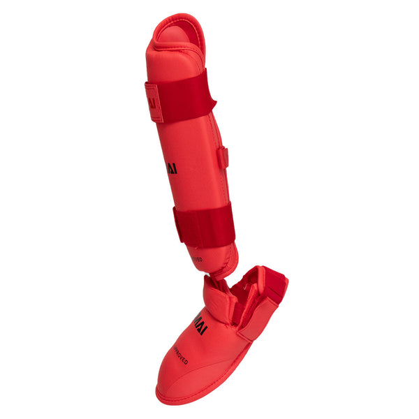 KARATE SHIN INSTEP GUARD - WKF APPROVED Red Side View
