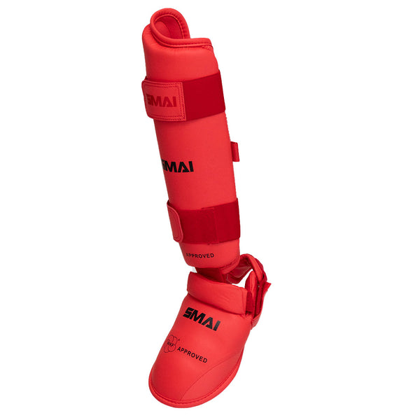 KARATE SHIN INSTEP GUARD - WKF APPROVED Red Front/side View