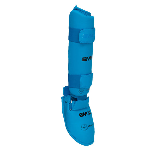 KARATE SHIN INSTEP GUARD - WKF APPROVED Blue Side/front View