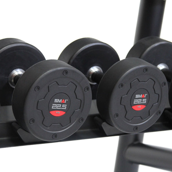 Commercial Dumbbell Set with Rack 5-30kg Front of Dumbbell close up