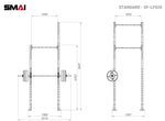 Technical diagram showing front and side views of an SMAI Rig - 2 Squat Cell with Bridge, including dimensions.