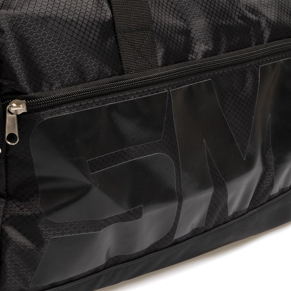 Side detail of SMAI duffle bag  triple black gym bag boxing bag training bag