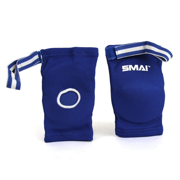 Muay Thai Elbow Pads Blue Front and Back View