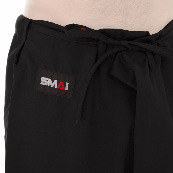 Judo Uniform - Single Weave Gi (Black) Pants Close up of SMAI Logo