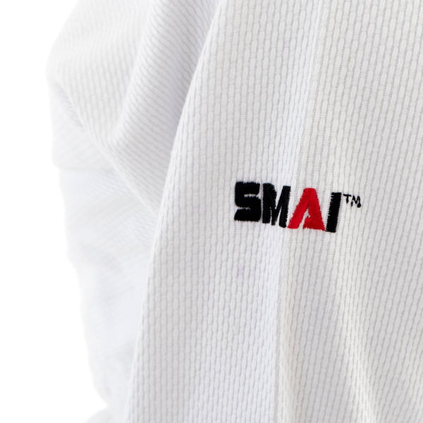 Judo Uniform - Single Weave Gi (White) Close up of SMAI Embroidery Gi