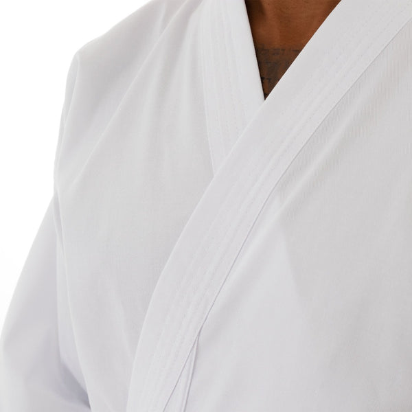 Karate Uniform - 8oz Student Gi Salt & Pepper (Black & White) Close up of Lappel
