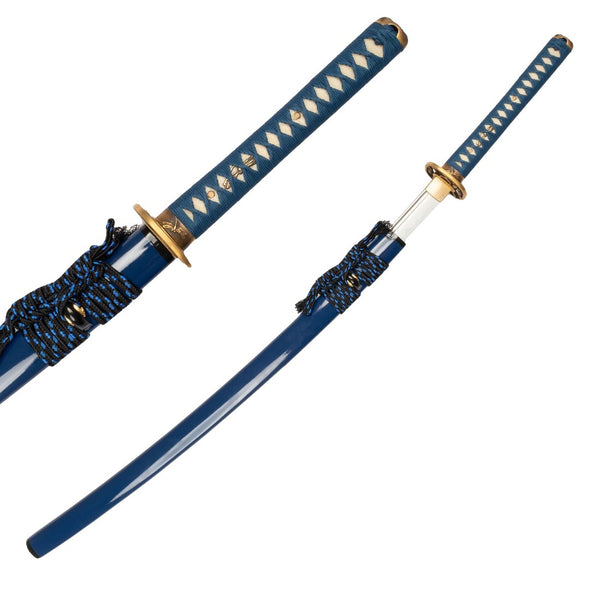 Katana - Damascus Blue Flat Lay Close up of Handle