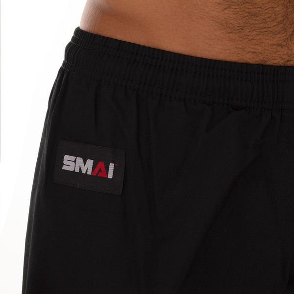 Martial Arts Pants - 8oz Black Close Up of SMAI Logo on Front