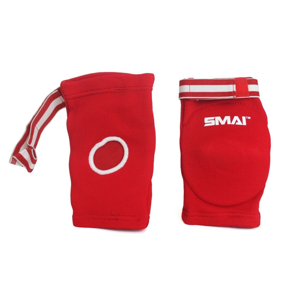 Muay Thai Elbow Pads Red Front and Back View