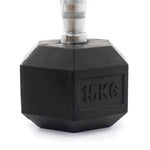 Rubber Hex Dumbbells Classic 15kg Close up
