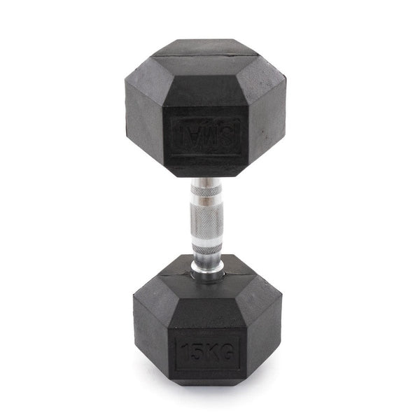 Rubber Hex Dumbbells (Pair) - Classic 15kg 4