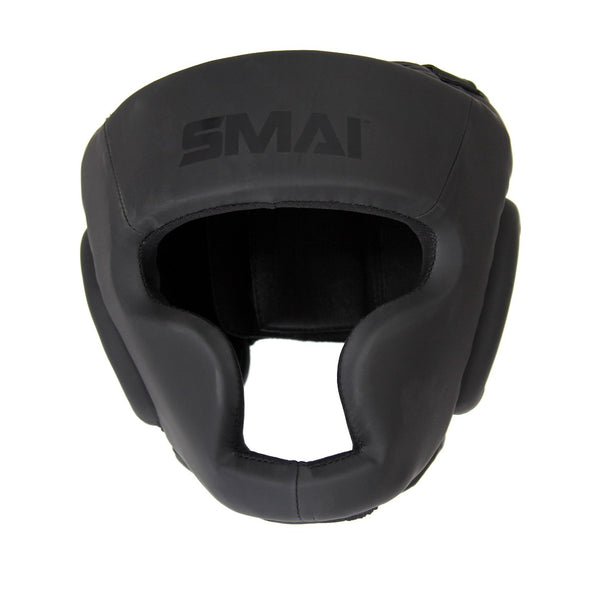 Triple Black Boxing Head Guard Front View