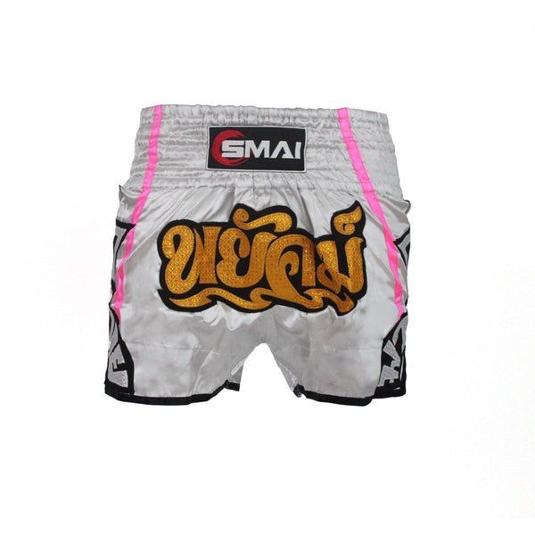 Muay Thai Shorts v3 - Silver / Pink Front View