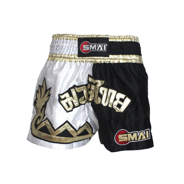 Muay Thai Shorts V4 - Black/Gold Front View
