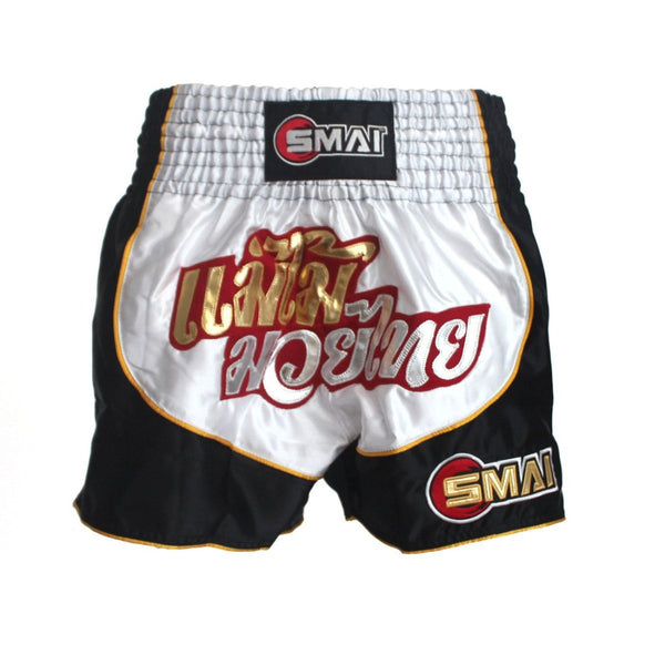 Muay Thai Shorts v5 - Black/White Front View