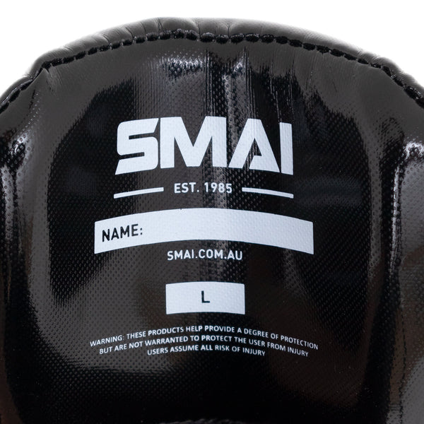 Martial Arts Kick Boots - Tournament Carbon Close up of Name tag on the inner boot