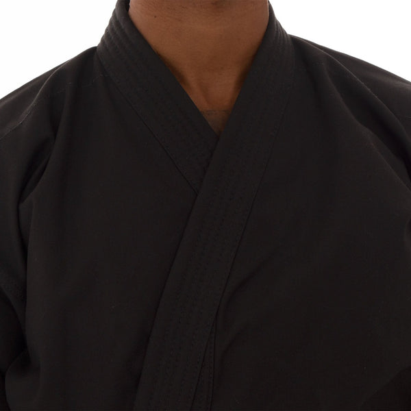 Karate Uniform - 12oz Canvas Gi (Black) Close up of Lappel