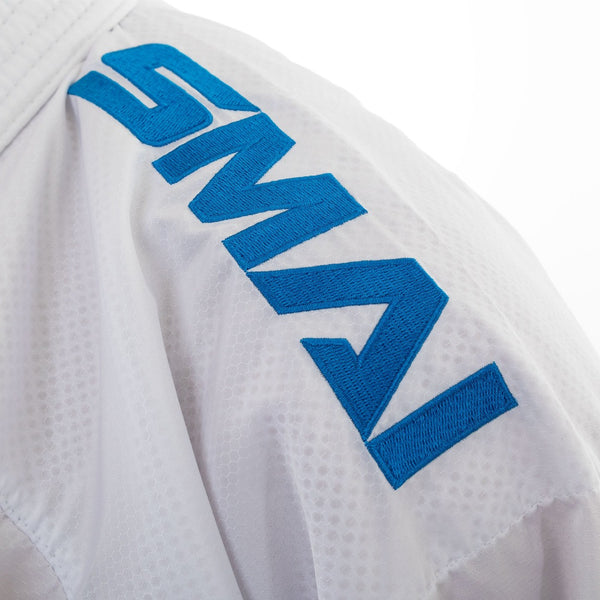 WKF Karate Uniform - 6oz Premium Kumite Gi - Inazuma Blue Shoulder